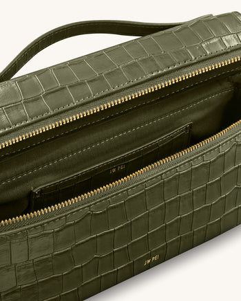 Thea Borsa a Mano con Motivo Coccodrillo - Verde Oliva