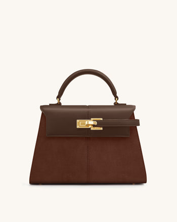 Elise Borsa Grande a Mano con Manico Superiore in Finta Pelle Scamosciata - Marrone Moka