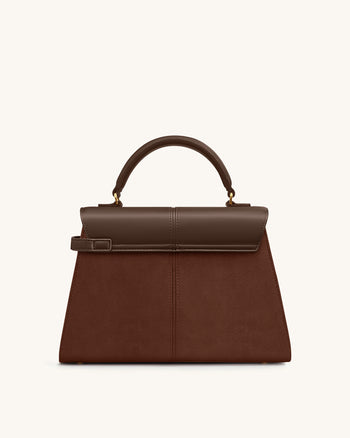 Elise Borsa Grande a Mano con Manico Superiore in Finta Pelle Scamosciata - Marrone Moka