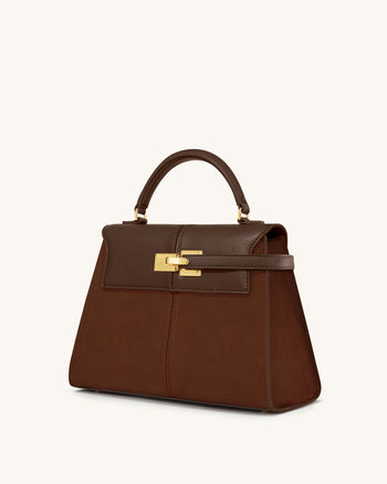 Elise Borsa Grande a Mano con Manico Superiore in Finta Pelle Scamosciata - Marrone Moka