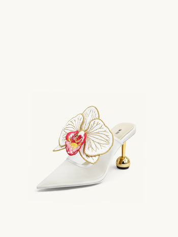 Sofia Orchid Sphere Heel Mules - Bianco