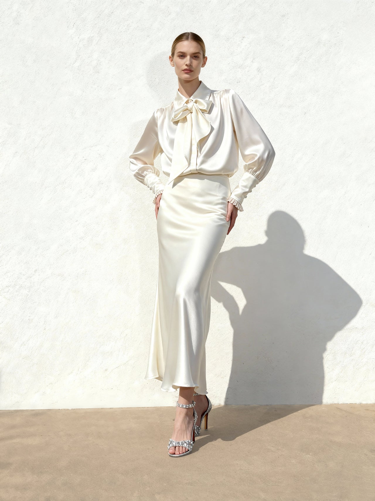 Blusa con Lazos y Mangas Abullonadas – Blanco