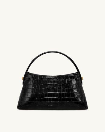 Talia Borsa con Manico Superiore - Coccodrillo Nero
