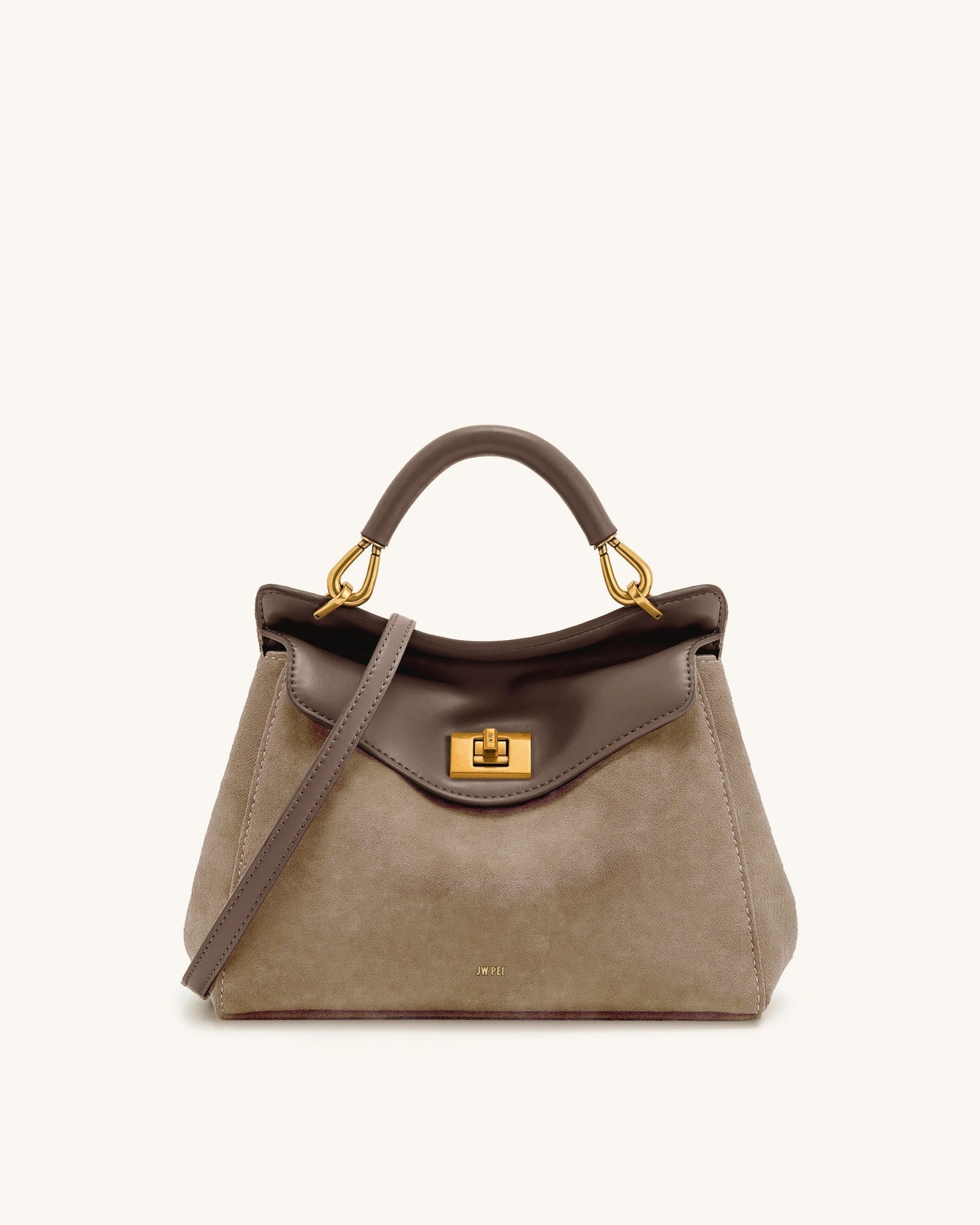 Lucia Borsa Classica a Mano in Finta Pelle Scamosciata - Tortora