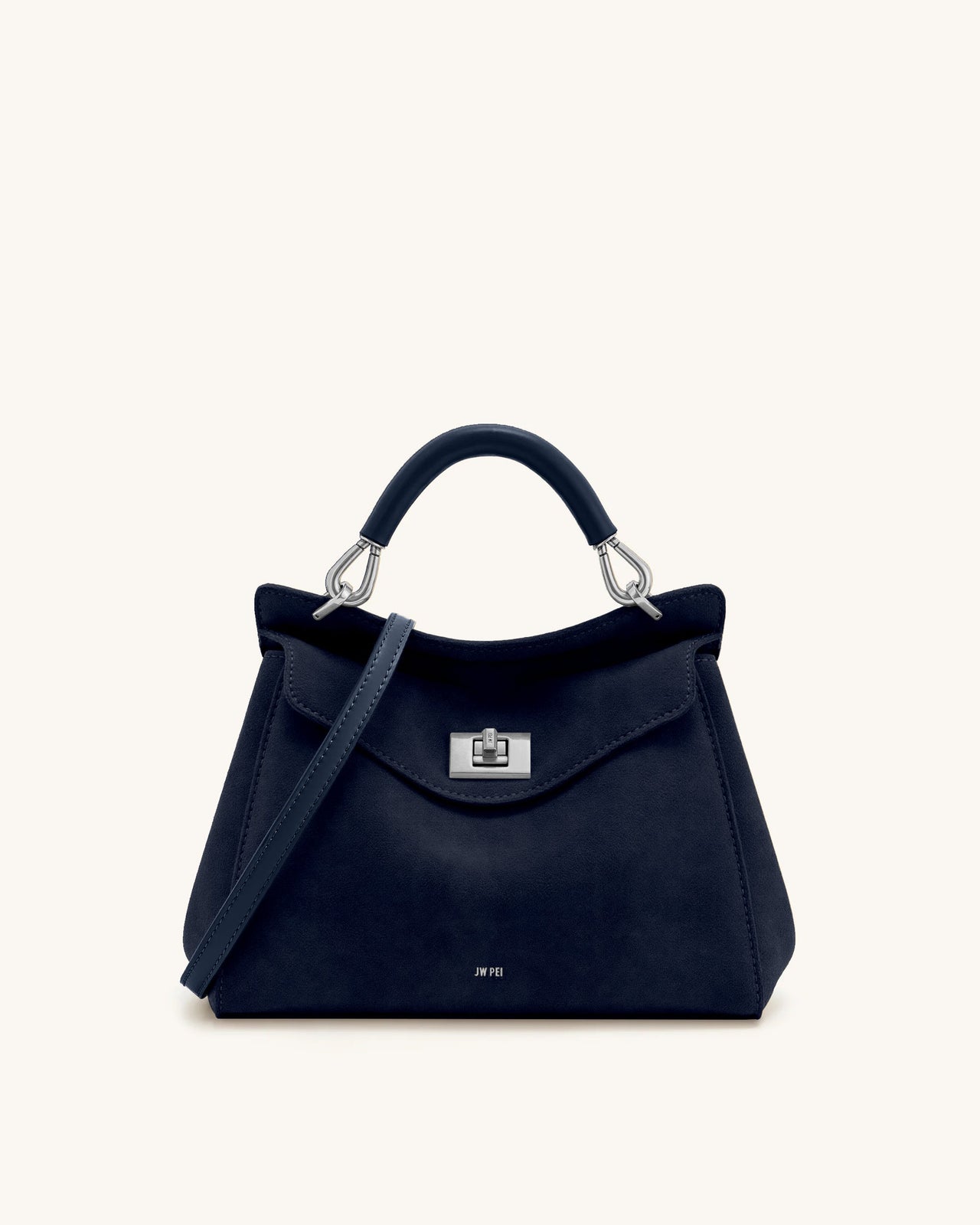 Lucia Borsa Classica a Mano in Finta Pelle Scamosciata - Blu Navy