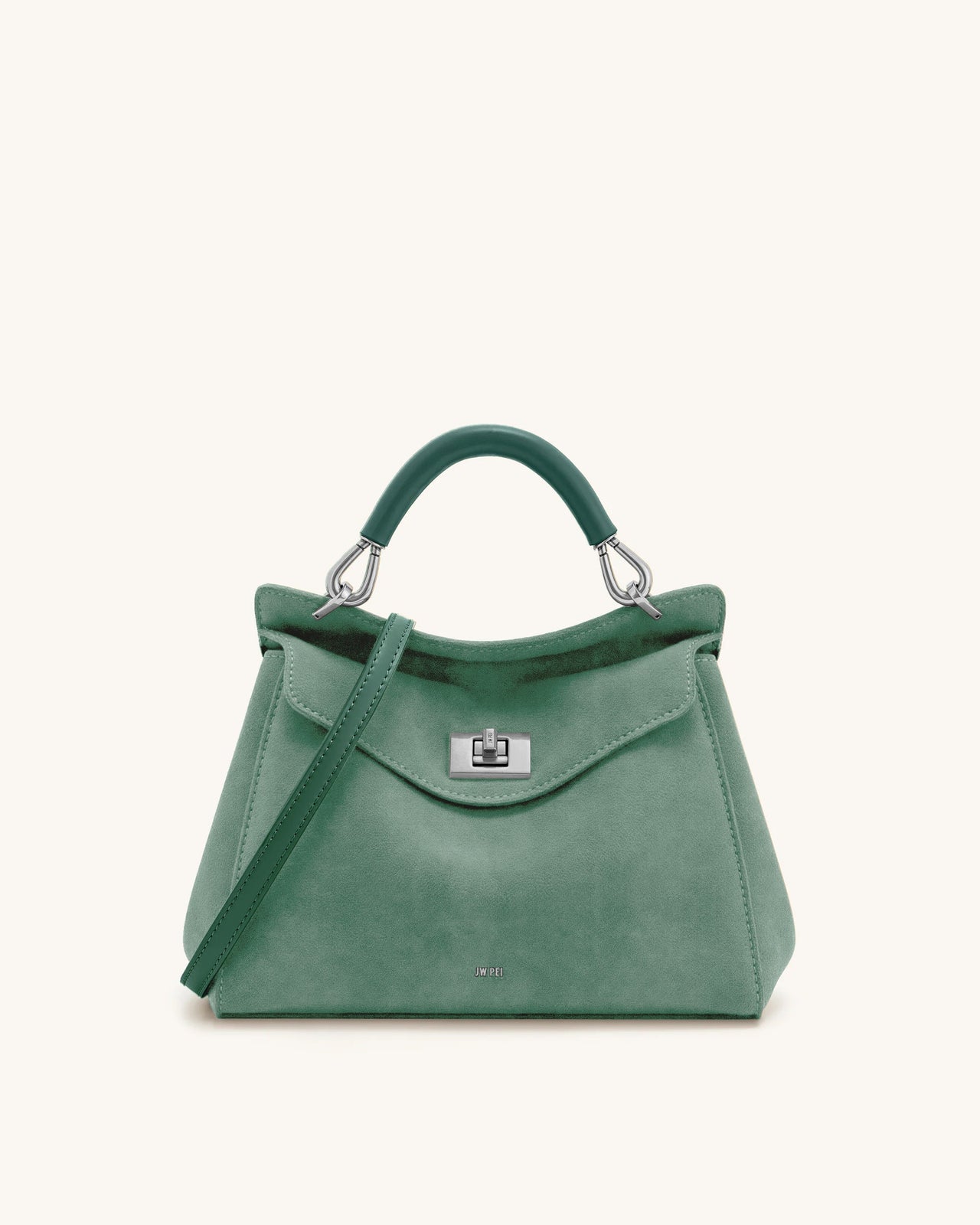 Lucia Borsa Classica a Mano in Finta Pelle Scamosciata - Verde Matcha