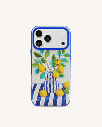 Custodia per telefono con arte vaso di limoni - Blu