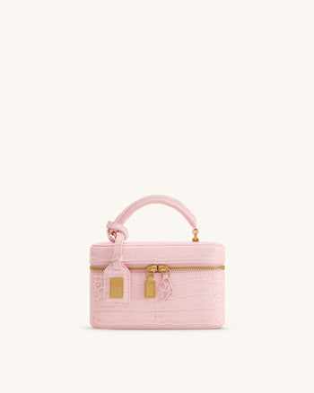 Cleo Borsa a mano a scatola - Rosa chiaro effetto coccodrillo