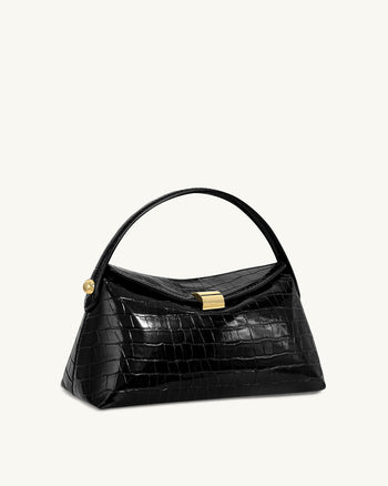 Talia Borsa con Manico Superiore - Coccodrillo Nero