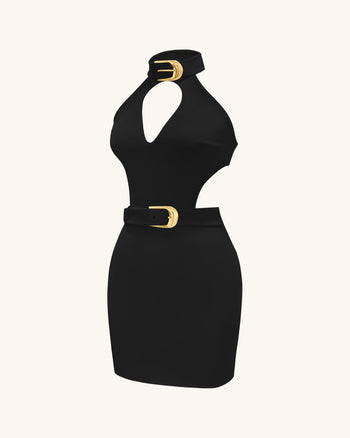 Gabriella Mini abito halter con cintura e cut-out - Nero