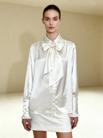 Blusa con Lazos y Mangas Abullonadas – Blanco