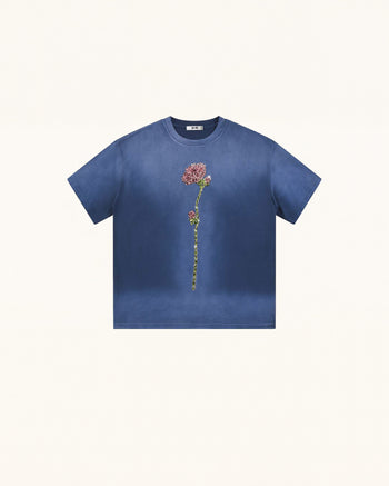 Essential T-shirt boxy con strass Rose lavaggio acido - Blu vintage