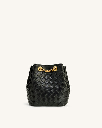 Yara Borsa Secchiello Intrecciata a Mano - Nero