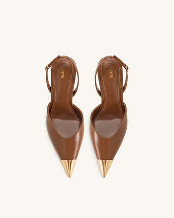 Savannah Slingback Pumps con Punta Dorata - Marrone