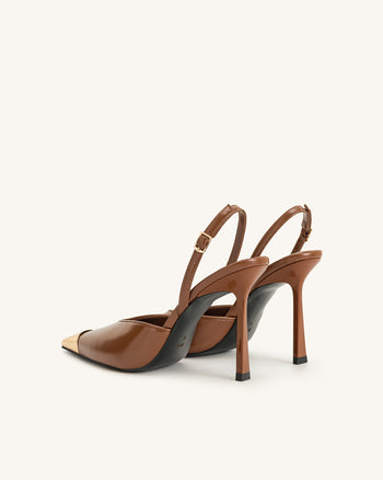Savannah Slingback Pumps con Punta Dorata - Marrone