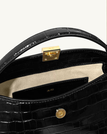 Talia Borsa con Manico Superiore - Coccodrillo Nero