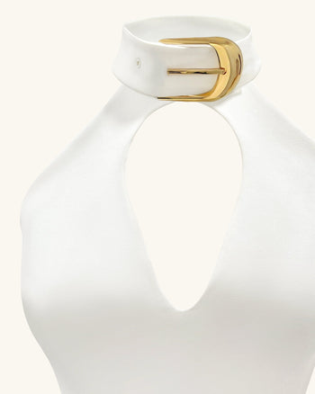 Gabriella Mini abito halter con cintura e dettagli cut-out - Avorio