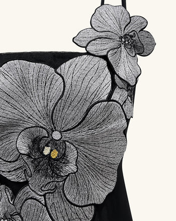 Abito Mini Con Applicazione Di Orchidea - Nero/Argento