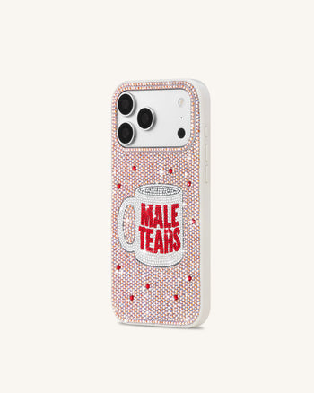 Cover per telefono con tazza "Male Tears" e strass - Pink