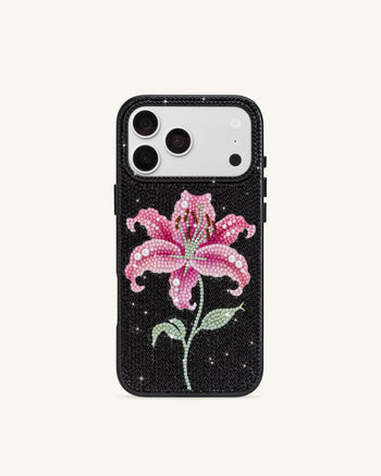 Pink Cover per telefono Lily con cristallo artificiale - Nero