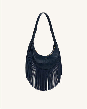 Sharon Borsa a tracolla con frange - Blu navy effetto coccodrillo