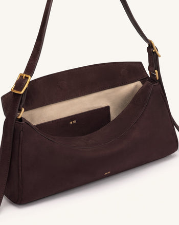 Elowen Borsa a spalla East-West in finta pelle scamosciata - Marrone scuro
