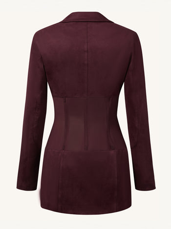Abito Mini In Faux Con Corsetto E Giacca Suede - Color Bordeaux