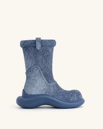 Zoie Stivale di gomma con Denim a Rilievo - Blu