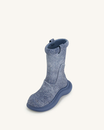 Zoie Stivale di gomma con Denim a Rilievo - Blu