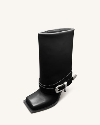 Emilia Stivali a stiletto in pelle con fibbia western - Nero
