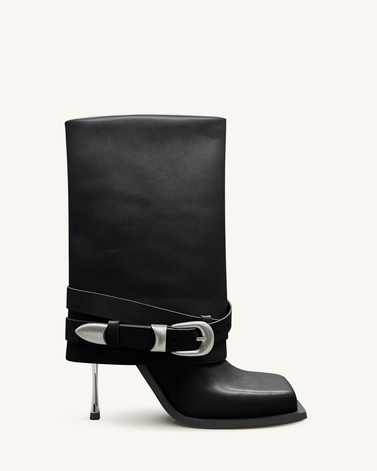 Emilia Stivali a stiletto in pelle con fibbia western - Nero