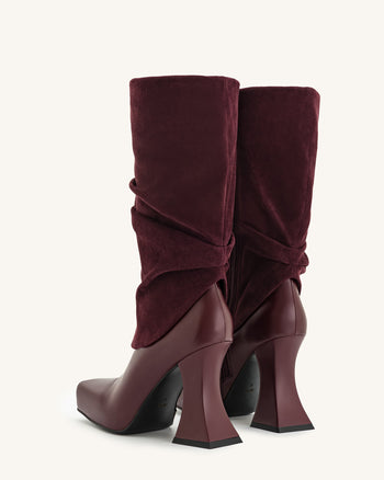 Reyna stivaletti in maglia con punta quadrata e platform - Rosso bordeaux