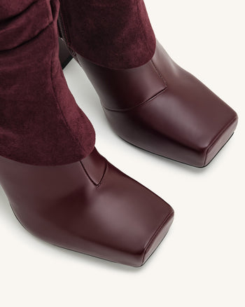 Reyna stivaletti in maglia con punta quadrata e platform - Rosso bordeaux