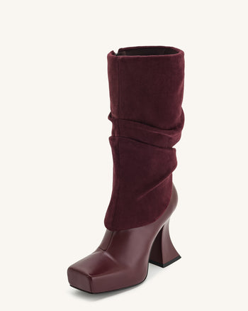 Reyna stivaletti in maglia con punta quadrata e platform - Rosso bordeaux