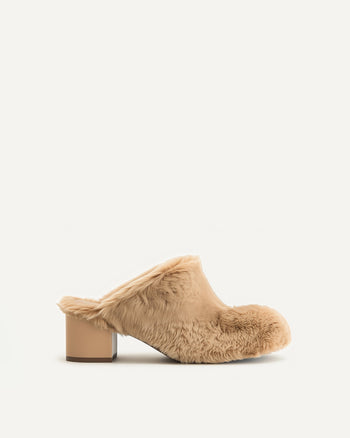 Isabella Mules Morbide in Eco-Pelliccia - Marrone