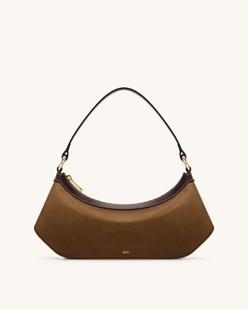 Lily Borsa a spalla in finto suede - Marrone scuro