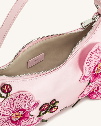 Lily Borsa a tracolla ricamata con orchidee - Rosa