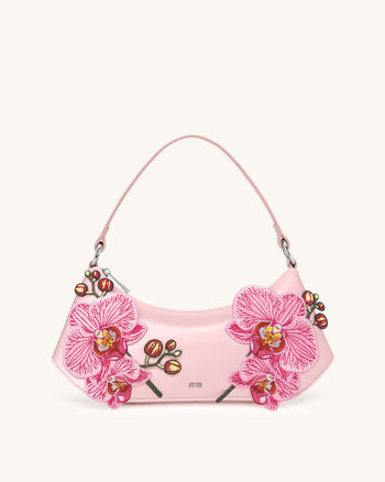 Lily Borsa a tracolla ricamata con orchidee - Rosa