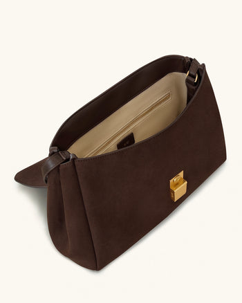 Hilary Borsa a Spalla in Finta Pelle Scamosciata - Marrone Scuro