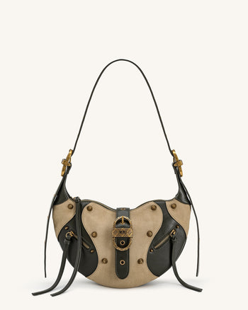 Tessa Borsa a spalla borchiata in finto suede - Verde kaki