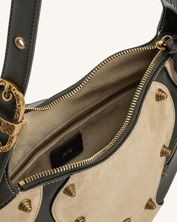 Tessa Borsa a spalla borchiata in finto suede - Verde kaki