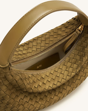 Nola Borsa a spalla a mezzaluna in finta pelle scamosciata intrecciata - Verde oliva