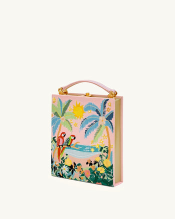 Taya Clutch a Forma di Libro con Motivo Pappagallo Tropicale - Rosa