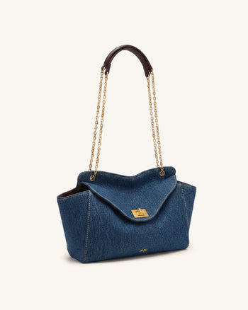 Lucia Borsa a spalla a busta con catena - Denim blu