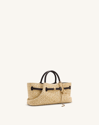 Maeve Borsa tote in finta paglia con ciondolo in metallo a forma di bassotto - Marrone