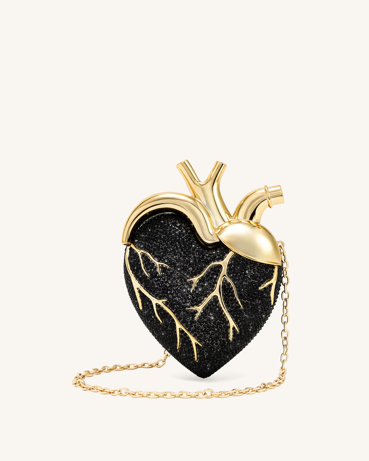 Maren Borsa a Forma di Cuore in Cristallo Artificiale - Nero Oro
