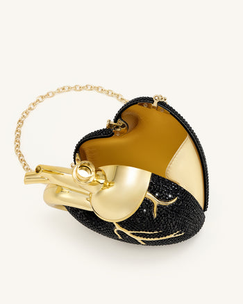 Maren Borsa a Forma di Cuore in Cristallo Artificiale - Nero Oro