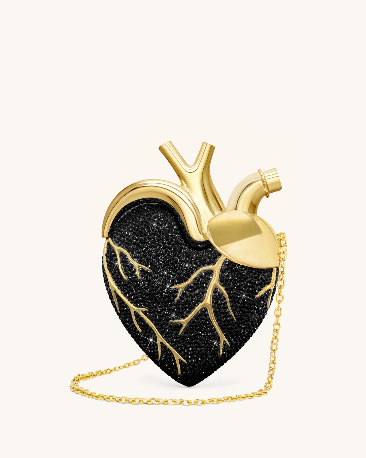 Maren Borsa a Forma di Cuore in Cristallo Artificiale - Nero Oro