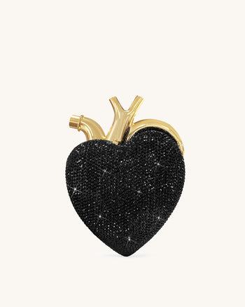Maren Borsa a Forma di Cuore in Cristallo Artificiale - Nero Oro