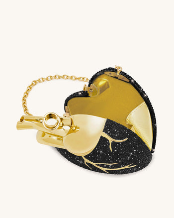 Maren Borsa a Forma di Cuore in Cristallo Artificiale - Nero Oro